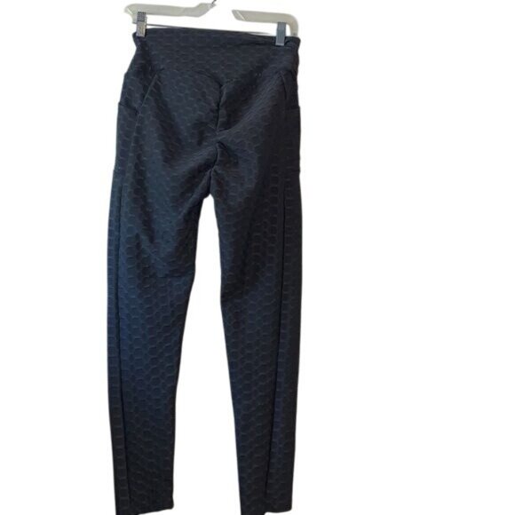 High-Waisted Black Textured Leggings With Pockets For Women Small Size 92% Nylon - Picture 5 of 6